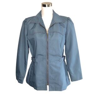 VINTAGE 60s 70s London Fog Blue Western Inspired Zip Front Rain Jacket Size Med